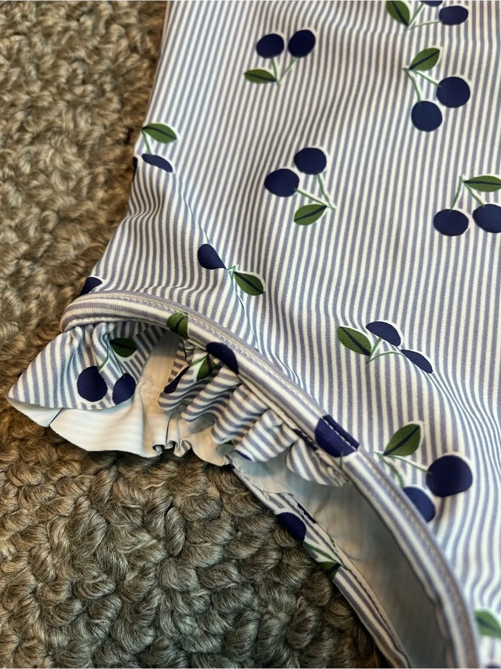 Girls' Blue Cherry Print One-Piece Swimsuit